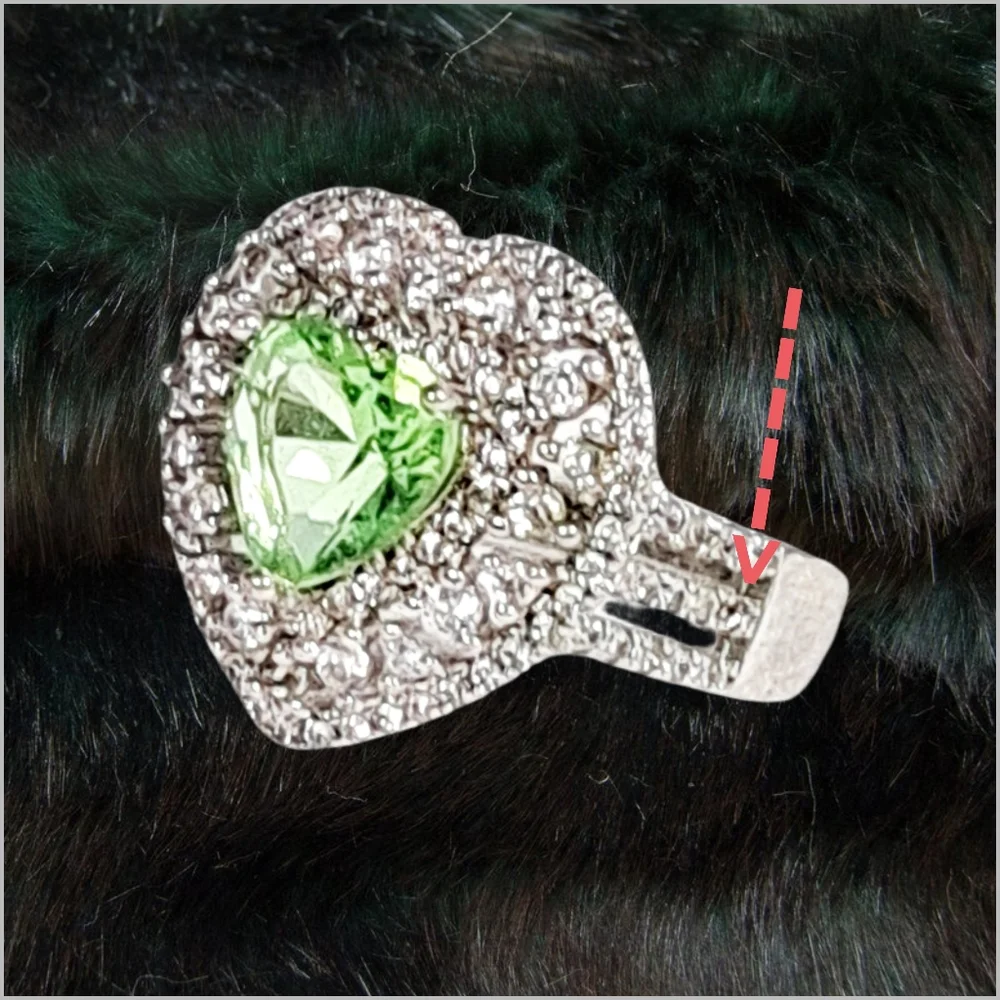 Heart Shaped Trillion Cuf Natural Peridot & White Topaz Halo Silver Ring Size 8.